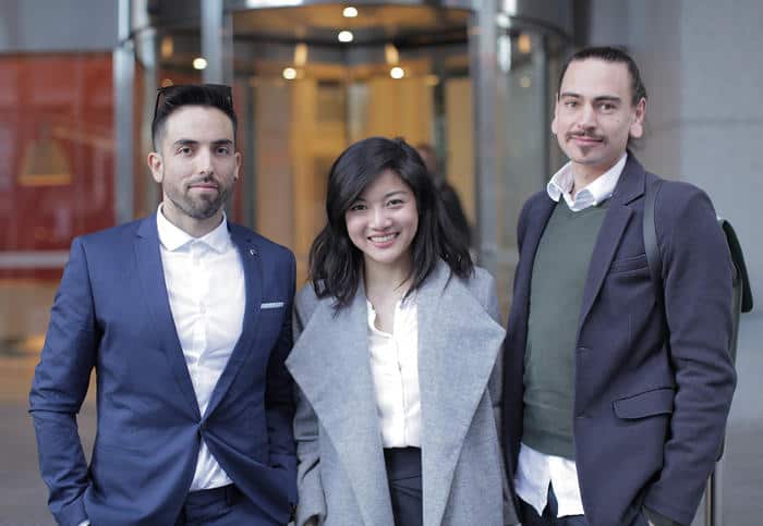 Luciano, left, and Drew, right, with their lawyer Yunn Chen outside the tribunal.