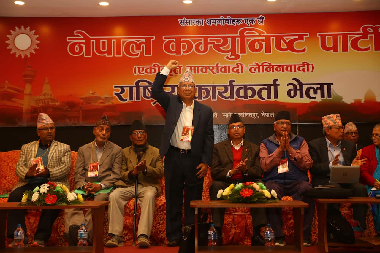 Madhav Kumar Nepal during Nepal communist party uml meeting