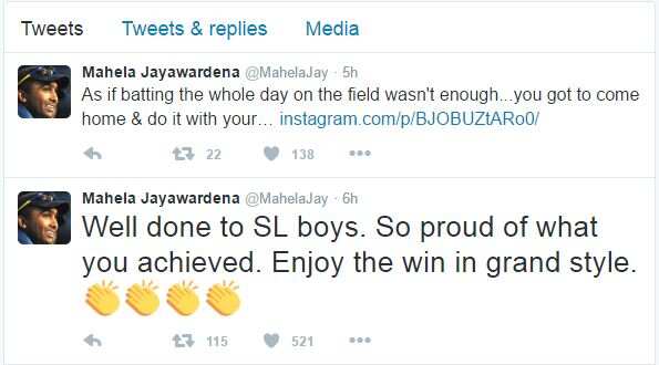 Mahela Twitter Message