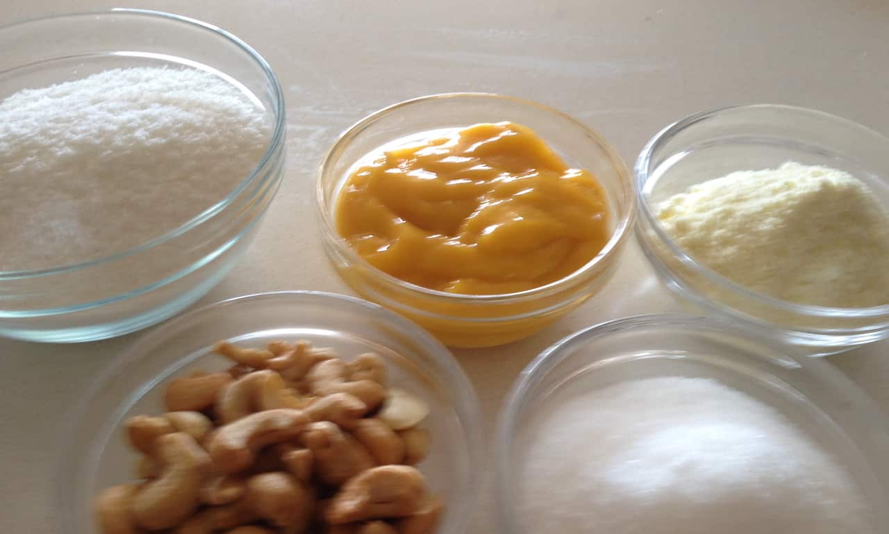 Ingridients for Mango Narial Barfi