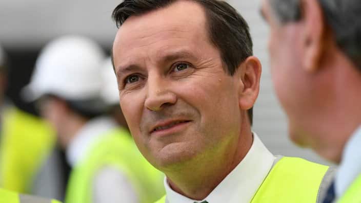 WA Labor leader Mark McGowan looks on during a visit to the Civmec Construction and Engineering company in Perth, Friday, March 10, 2017. Voters in WA will go to the polls on Saturday, March 11. (AAP Image/Dan Peled) NO ARCHIVING