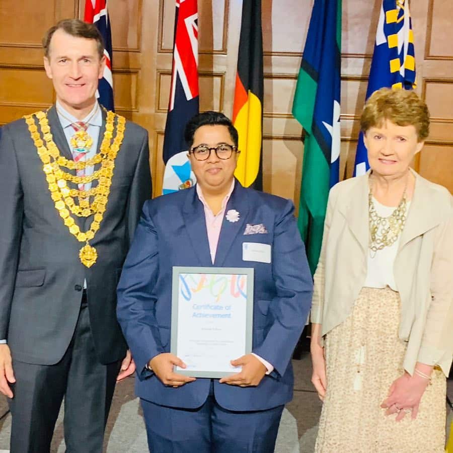 Prerna Pahwa receiving the Lord Mayor's Achievement Award