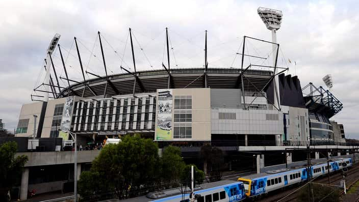 An exterior picture of the Melbourne Cricket Ground (MCG) in Melbourne, Sunday, Aug. 19, 2012. (AAP Image/Martin Philbey) NO ARCHIVING