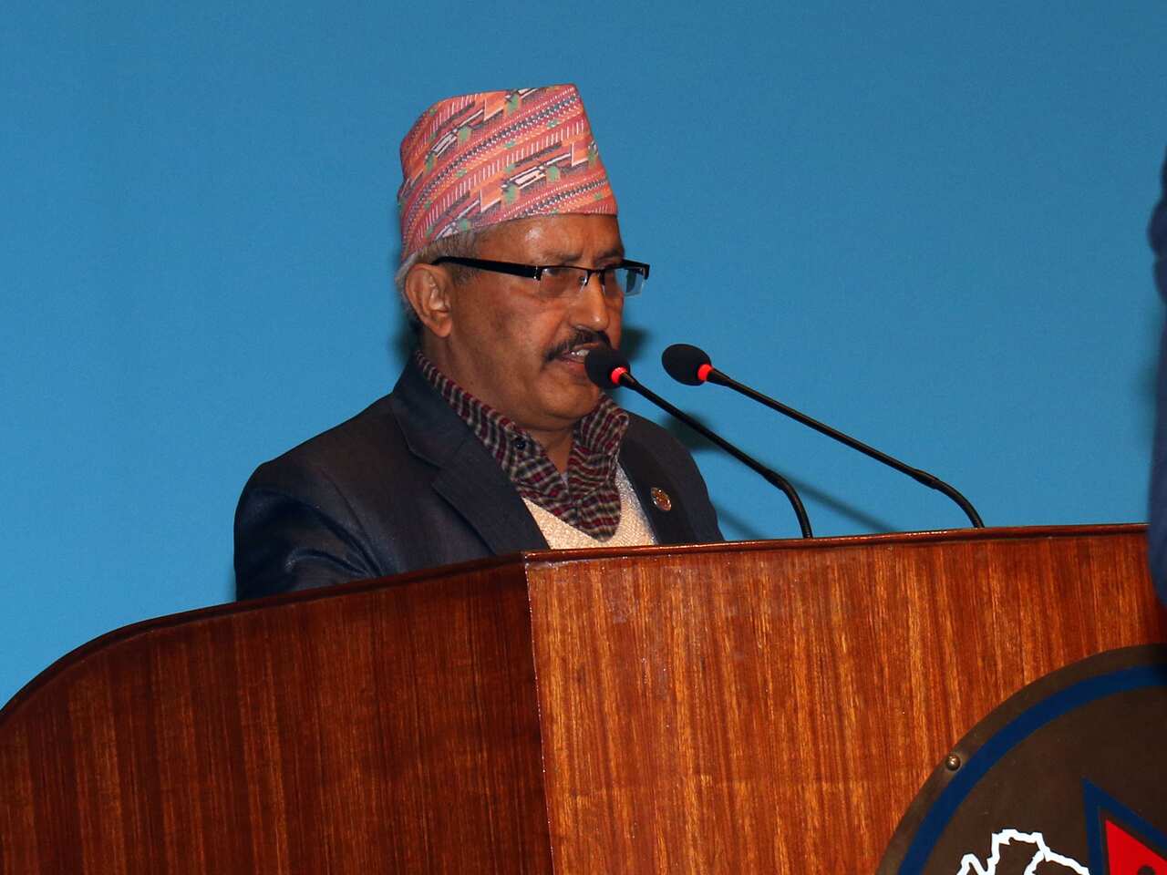 Nepal's federal minister for education Girirajmani Pokharel presenting the medical education bill 2019 at the house of representatives.