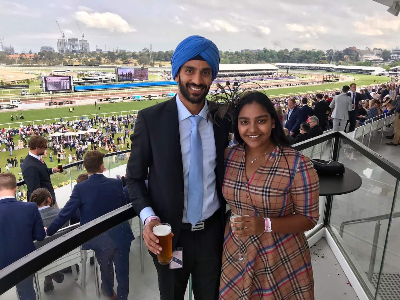 Monia and Param Virdi at Melbourne Cup 2018