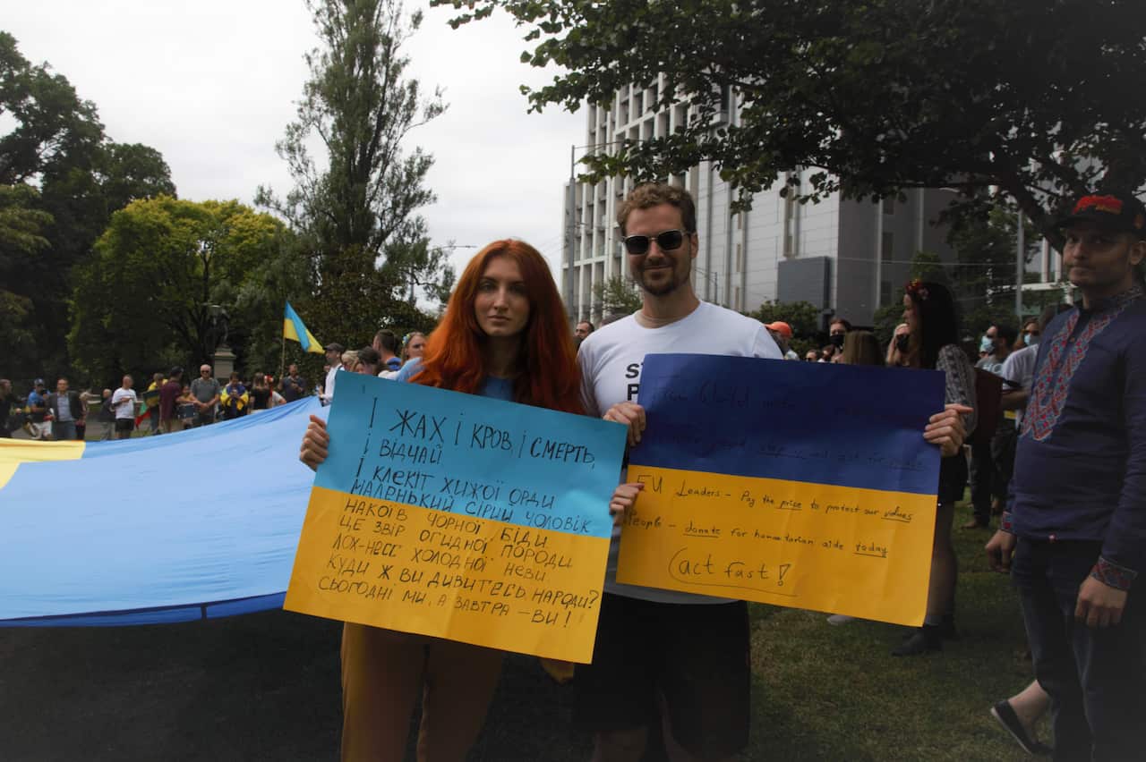 Anti-war protest in Melbourne against invasion of Ukraine, 27/02/2022.