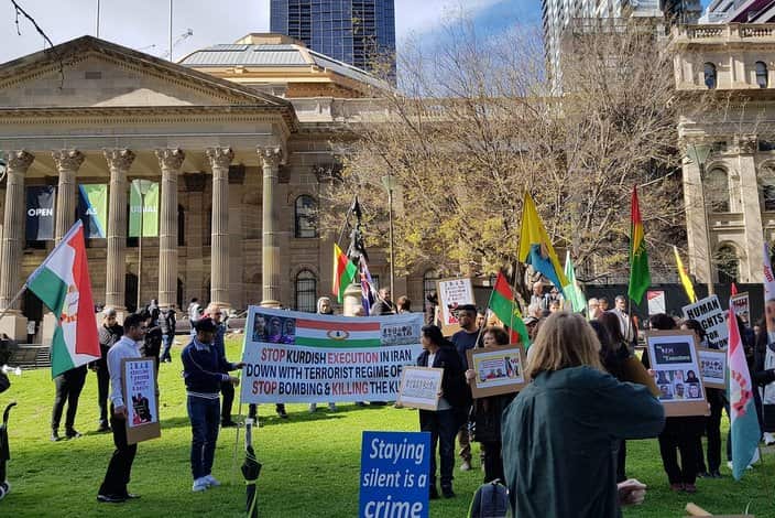 members of Kurdish community in Melbourne at protest against Iran