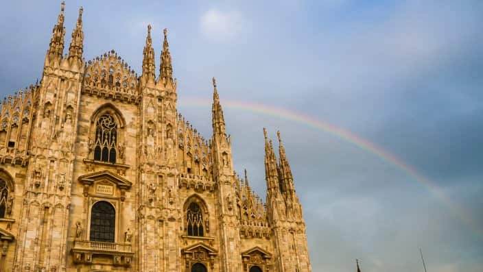 Milan Cathedral (Duomo) with rainbow, Italy