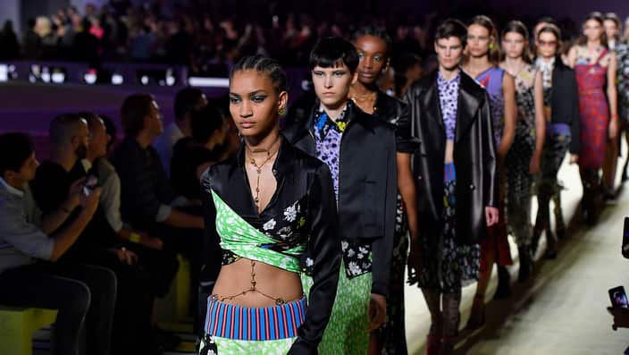 Model walks on the runway during the Versace Fashion show during Milan Fashion Week Spring Summer 2019 held in Milan, Italy on September 22, 2018. (Photo by Jonas Gustavsson/Sipa USA.