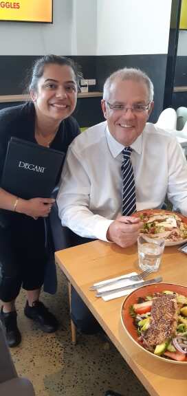 Cafe owner Hetal Thakar with PM Morrison