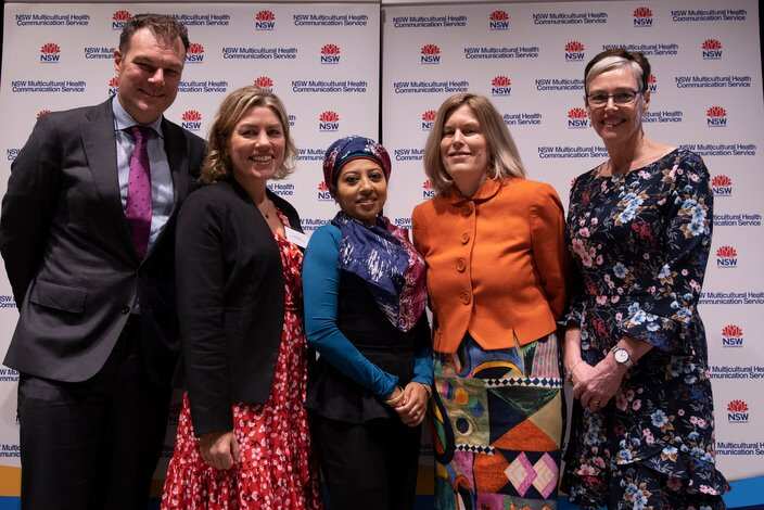 Tobi Wilson (SESLHD), A/Prof Jane Lloyd, Qanita Ahmed, Dr Kerry Chant, Lisa Woodland, Director (MHCS)