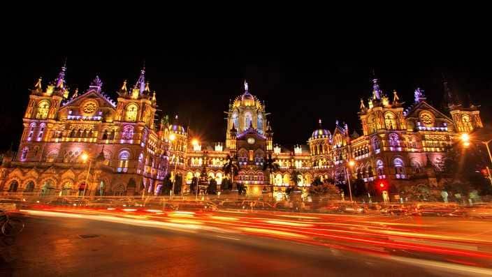 Mumbai's CST (Chatrapati Shivaji Terminus) illuminated at night