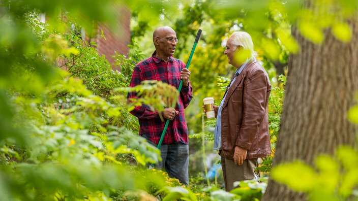 Senior neighbors friendly talk