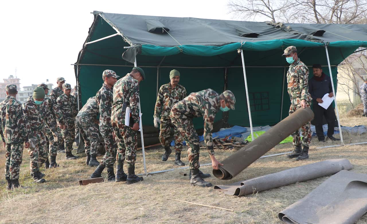 Nepal army help setup quarantine centre in Bhaktapur for evacuees from China's Wuhan province