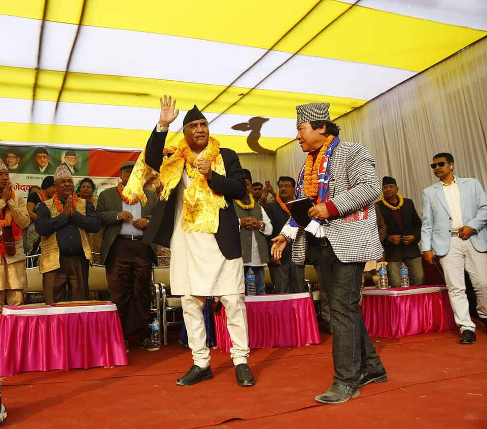 Nepali Congress leader Sher Bahadur Deuba during an election campaign event