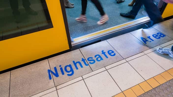 Nightsafe area sign on railway platform