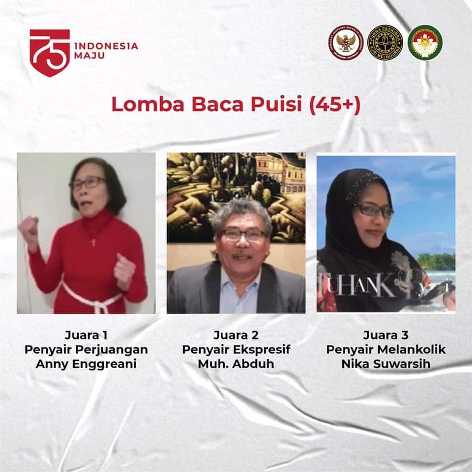 Nika Suwarsih, 3rd price winner of poetry reading competition at the Consulate General Republic of Indonesia in Melbourne, as a part of the Independence Day celebration, 17 Aug 2020.