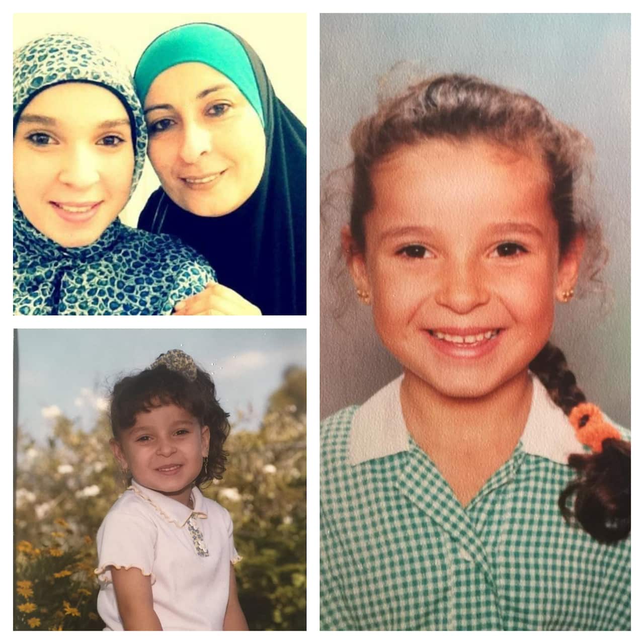 Nisreen Zahab with her mother Hayam (Top left) and two other pictures of Nisreen as a kid