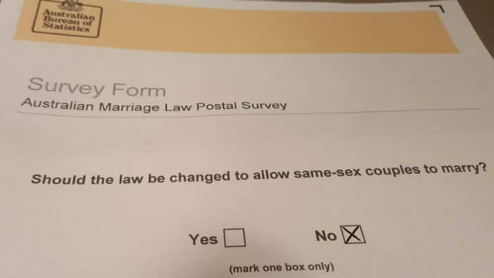 "No" vote on the same sex married postal survey.