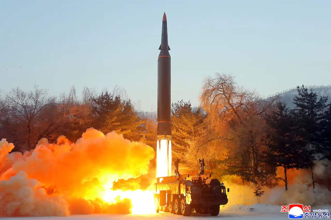 This photo provided by the North Korean government shows, what it says was, a test launch of a hypersonic missile in North Korea on 5 January 2022