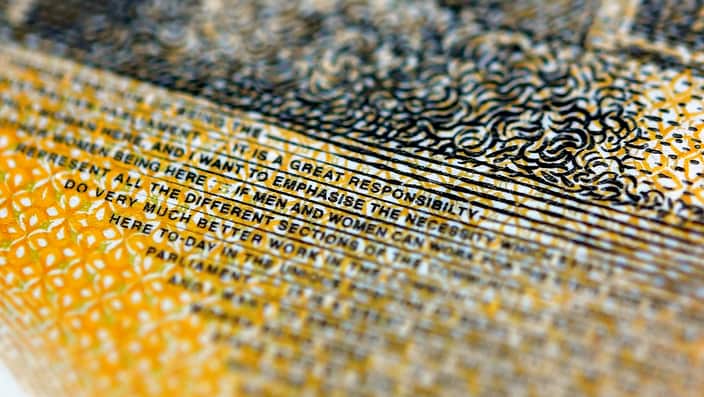 Pictured is a current circulation $50 note printed with the word "responsibility" spelt incorrectly in Sydney, Thursday, May 9, 2019. (AAP Image/Dylan Coker) NO ARCHIVING