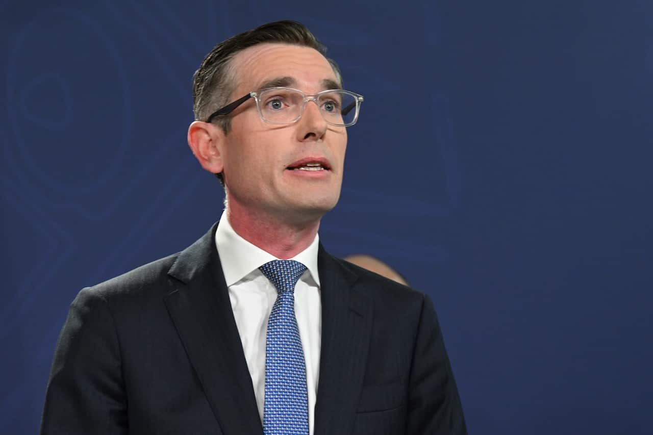 NSW Premier Dominic Perrottet and Treasurer of New South Wales, Matt Kean speak to the media during a press conference, Sydney, Tuesday, July 12, 2022. (AAP Image/Dean Lewins) NO ARCHIVING