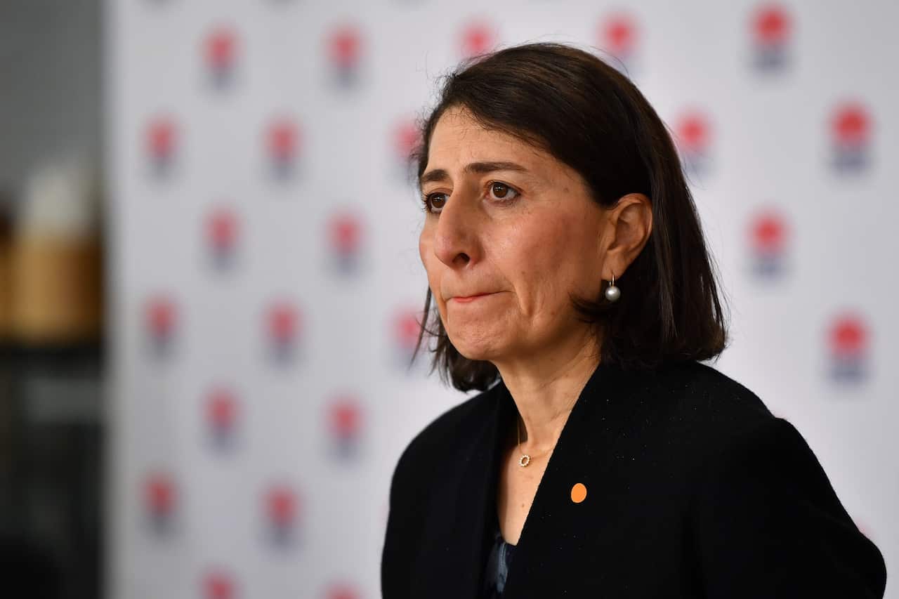 NSW Premier Gladys Berejiklian speaks to media during a press conference in  Sydney, Tuesday, July 27, 2021. (AAP Image/Joel Carrett) NO ARCHIVING