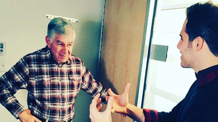 documentary creator Panayioti Yannitsos (R) with Greek American politician and Democratic Party presidential candidate, Michael Dukakis