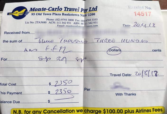 receipt provided by Pierre Alam