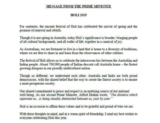 Message from the Prime Minister Scott Morrison