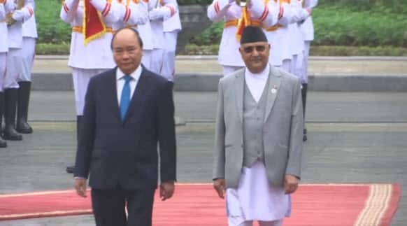 Nepal PM KP Sharma Oli with his counterpart in Vietnam.