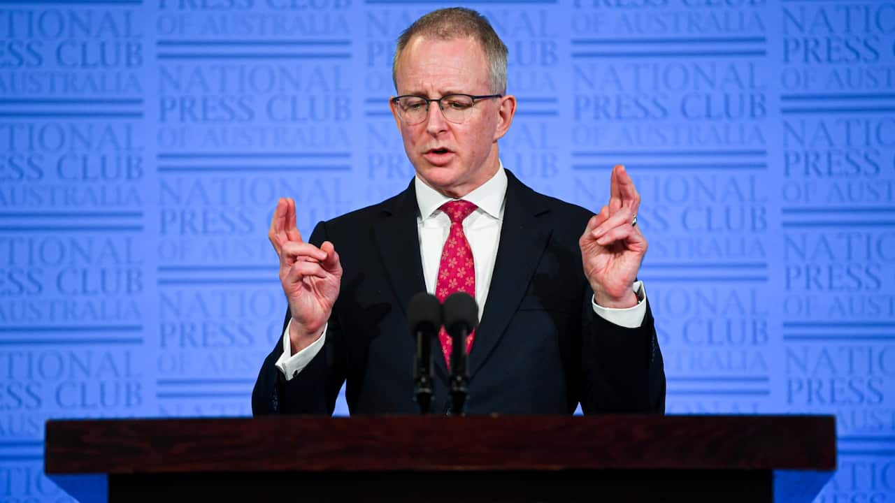 Australian Communications Minister Paul Fletcher delivers an address at the National Press Club in Canberra, Wednesday, September 23, 2020
