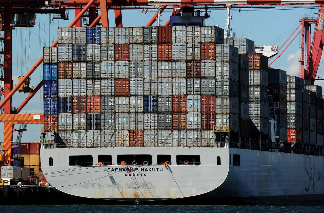 Container ship sitting berthed in Fremantle Harbour near Perth. 