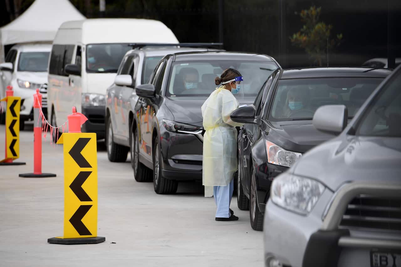A drive through Covid testing facility is seen at Auburn in Sydney.