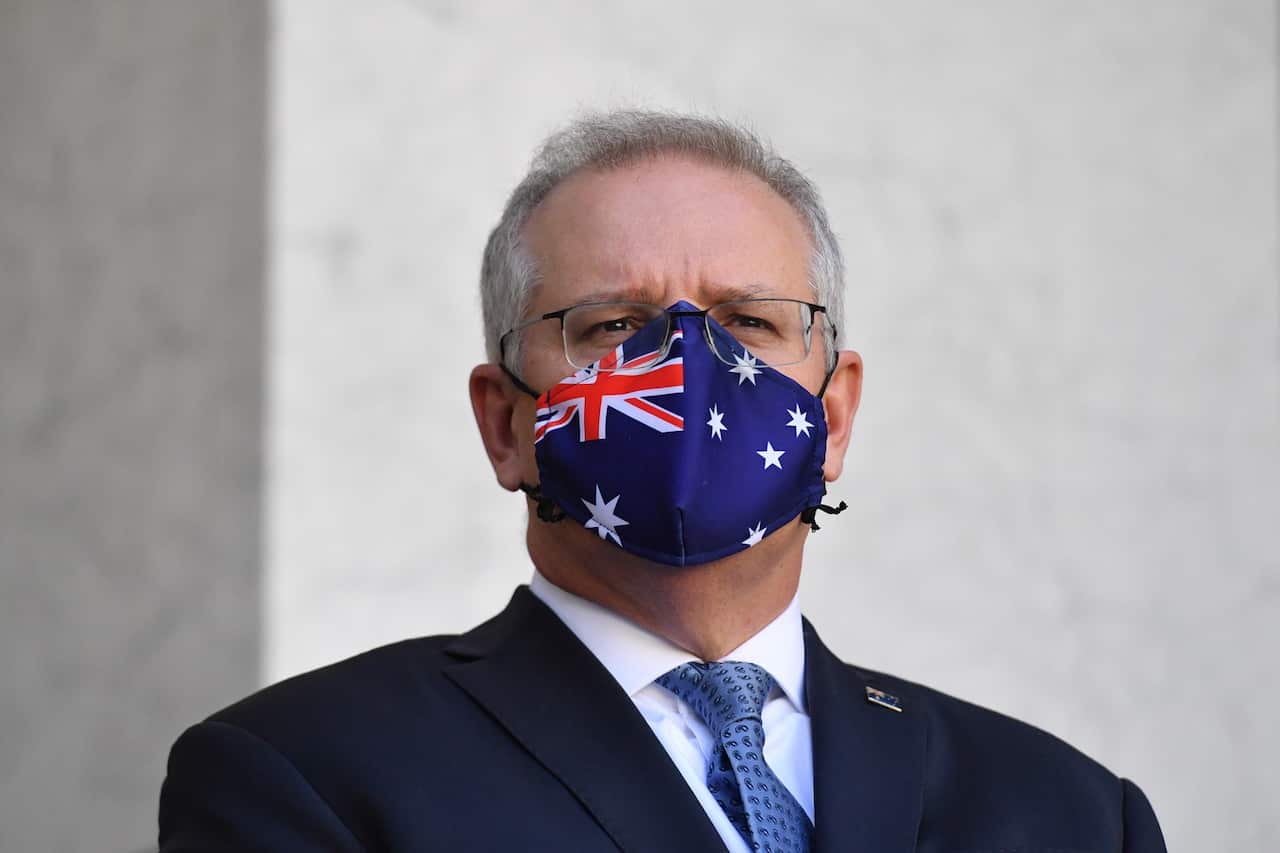 Prime Minister Scott Morrison at a press conference in Canberra.