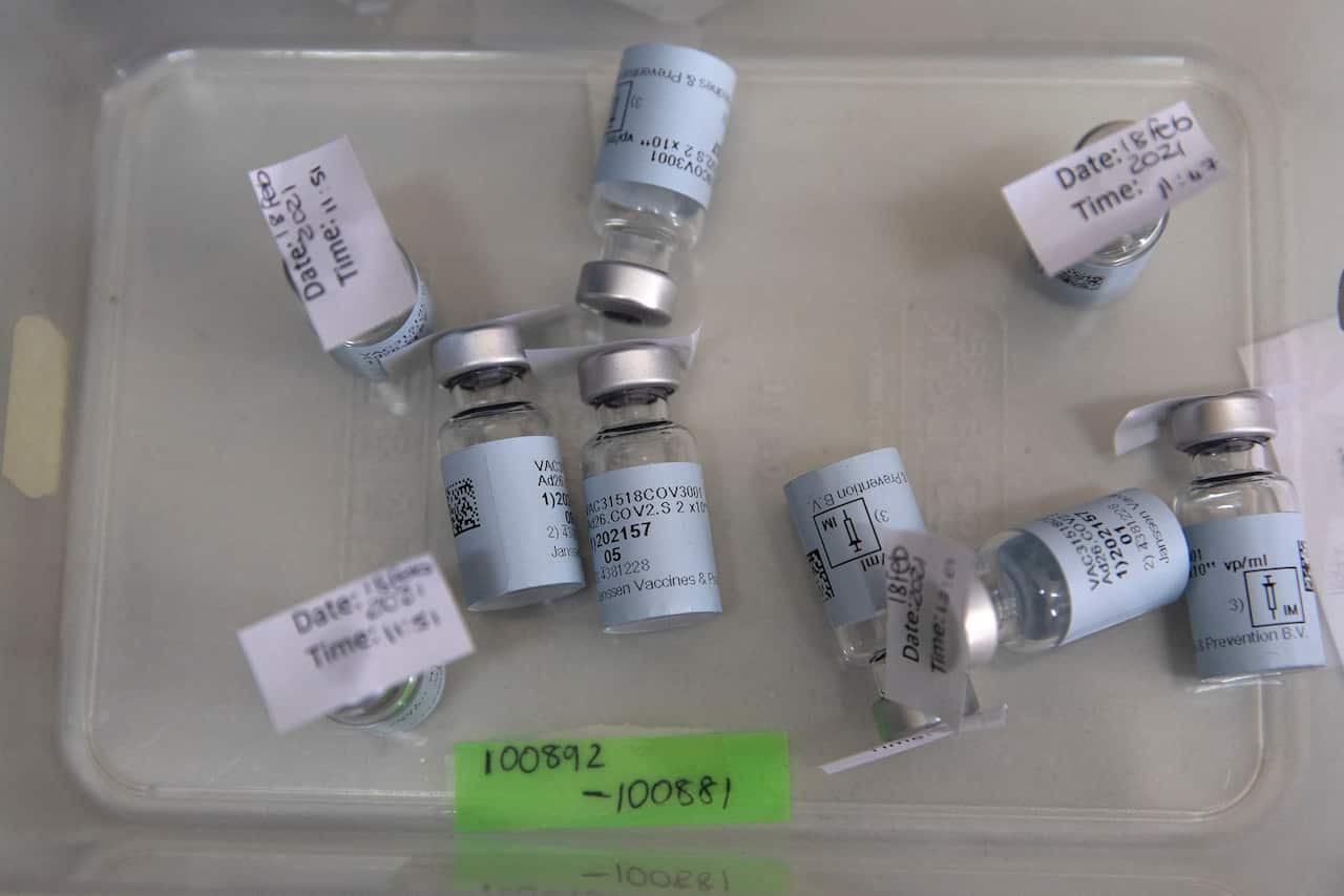 Empty vials that contained a dose of the Johnson & Johnson vaccine. 