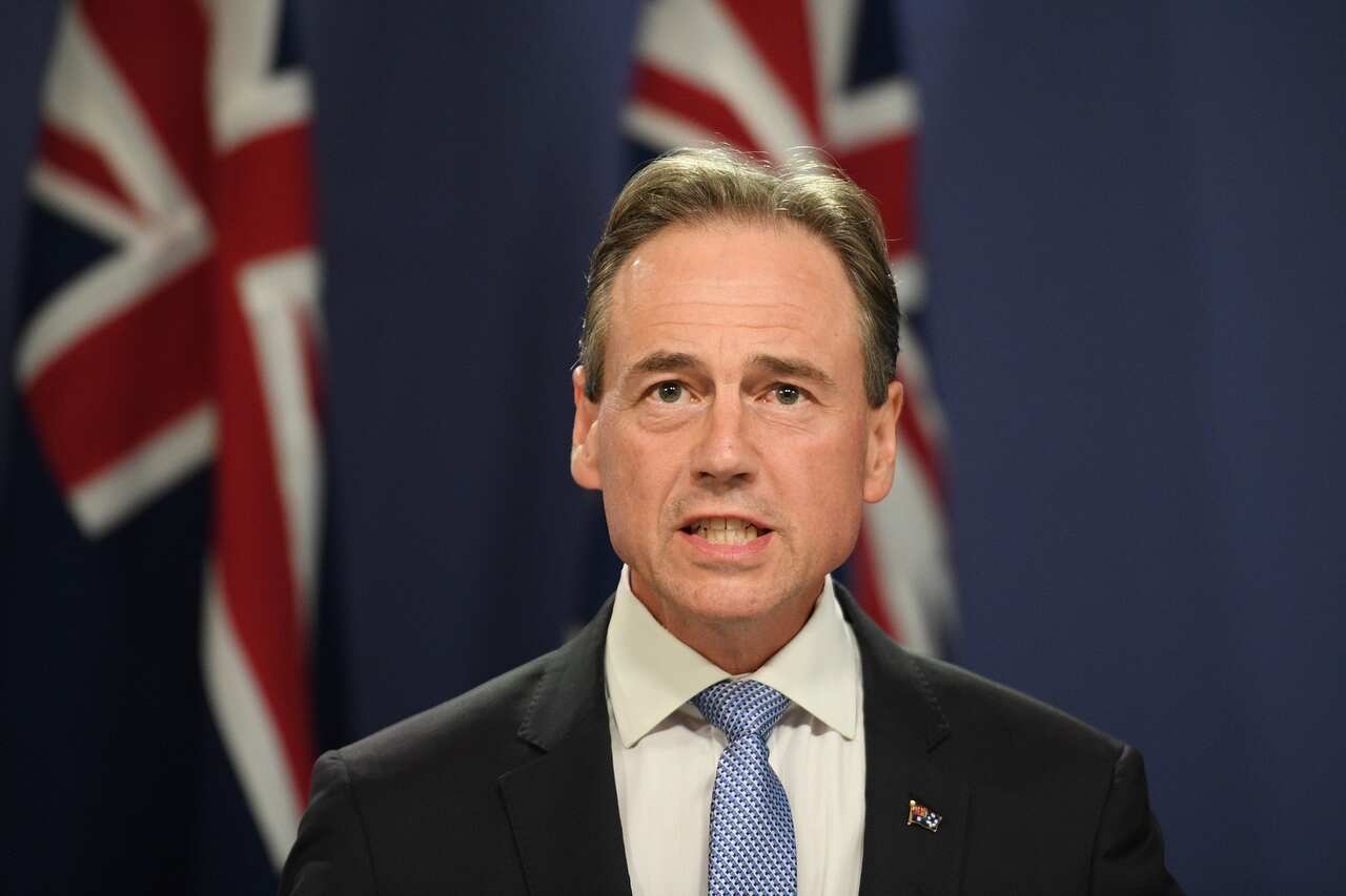 Federal Minister for Health Greg Hunt delivers an update of the COVID-19 vaccination program during a press conference in Sydney, Tuesday, March 2, 2021. (AAP Image/Dean Lewins) NO ARCHIVING