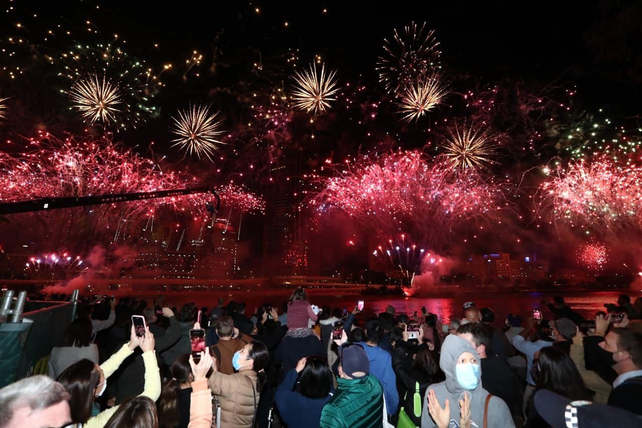 Fireworks and celebrations in Brisbane following Brisbane's successful 2032 Summer Olympics bid (AAP)