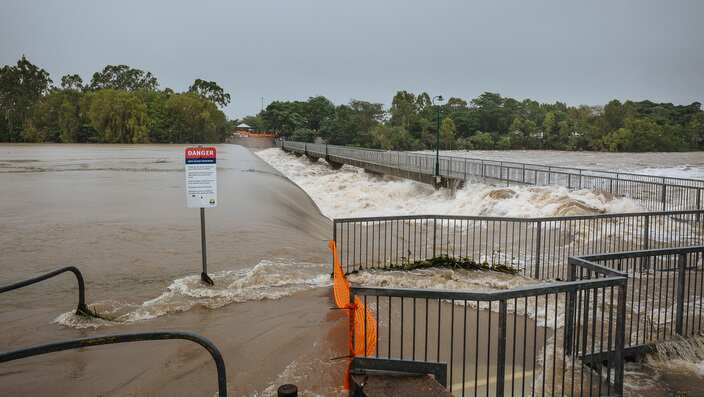 Floodwaters at Alpins Weir along Ross River in Townsville, Friday, February 1, 2019.