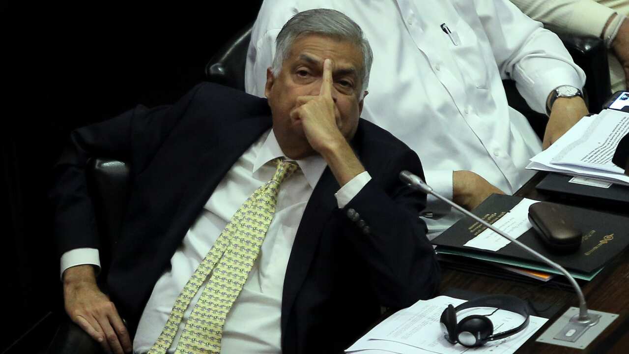 Ousted Sri Lankan prime minister Ranil Wickremesinghe attends a session at the parliament complex, Colombo, Sri Lanka.12-12-2018