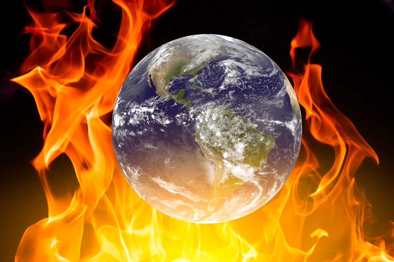 Planet Earth on the background of fire. The concept of heat and global temperature rise