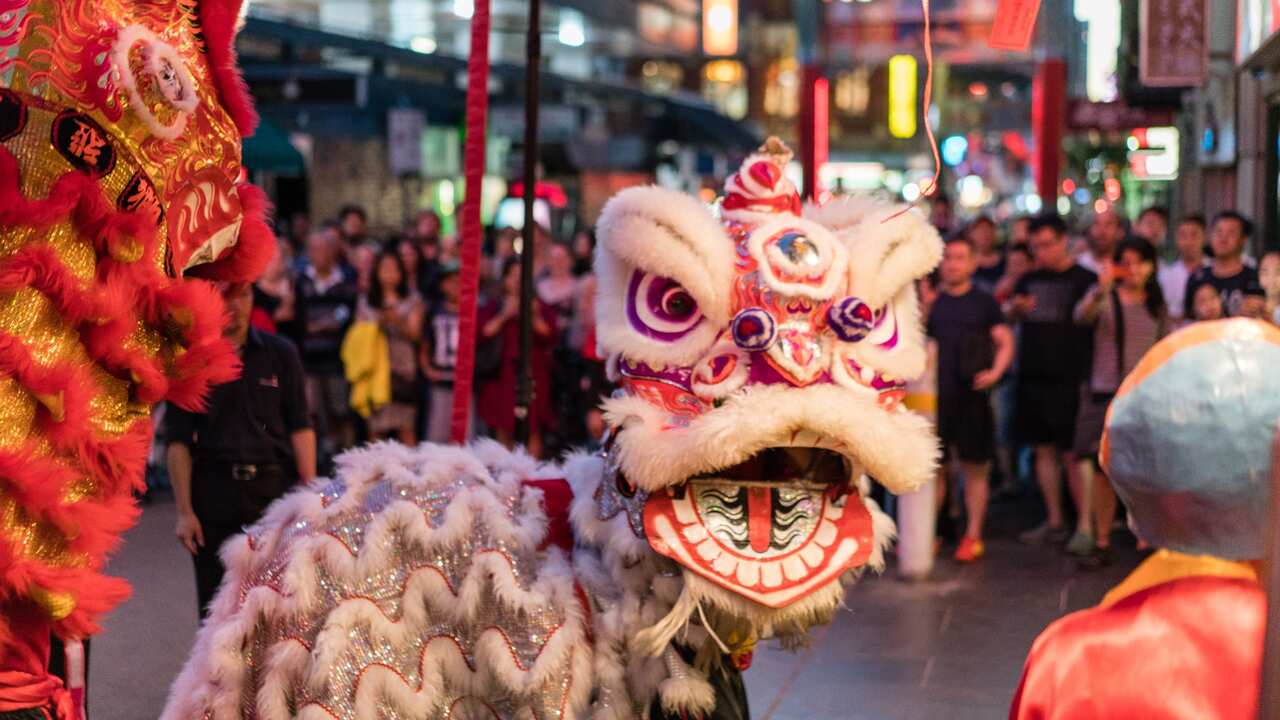 Street scene with dragon