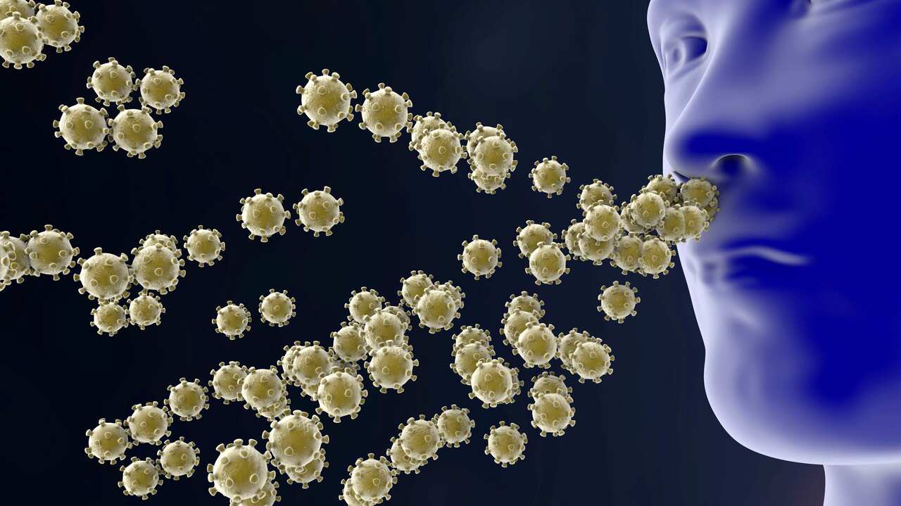 Infection of a person by respiratory viruses, illustration. Conceptual image.