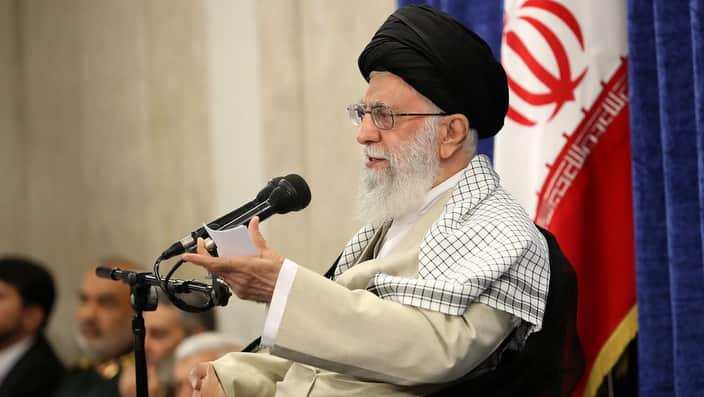 A handout photo made available by the Iranian Supreme Leader Office shows, Iranian Supreme Leader Ayatollah Ali Khamenei speaks during a ceremony in Tehran