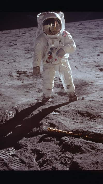 Neil Armstrong on the moon, taken by Buzz Aldrin