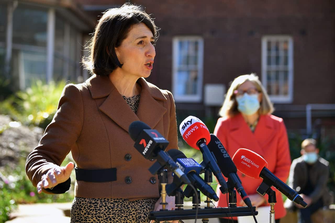 NSW Premier Gladys Berejiklian speaks to the media during a press conference in Sydney, Sunday, June 27, 202