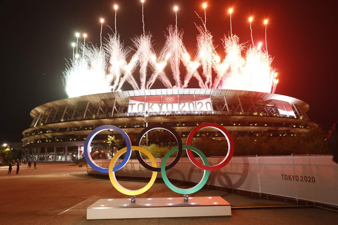 TOKYO, 8-08-2021, Olympic Stadium,  Olympic Games, Closing Ceremony, Closing ceremony with beautiful fireworks (Photo by Pro Shots/Sipa USA) *** World Rights Except Austria and The Netherlands ***