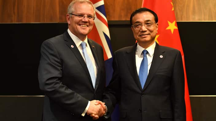 Australia's Prime Minister Scott Morrison and Premier of the State Council of the People's Republic of China Li Keqiang
