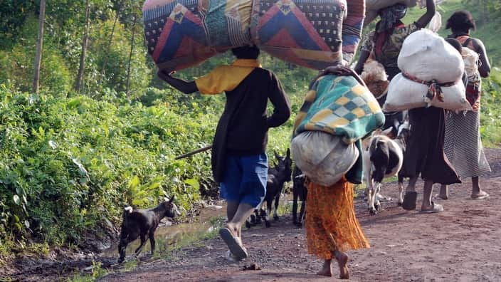 Refugees flee  fighting near Goma, Eastern Congo DRC 