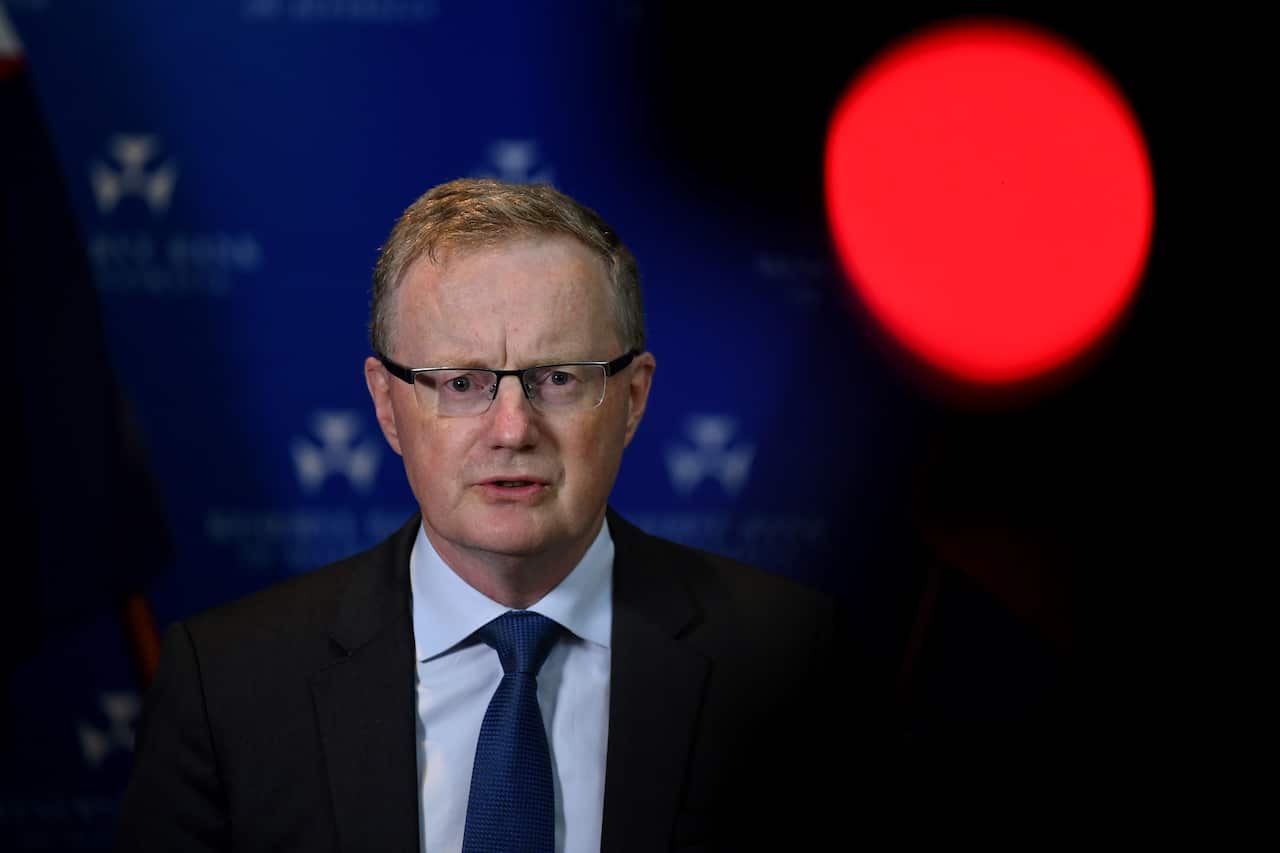 Governor of the Reserve Bank of Australia (RBA) Phillip Lowe speaks to the media during a press conference in Sydney, Tuesday, April 21, 2020. (AAP Image/Joel Carrett) NO ARCHIVING